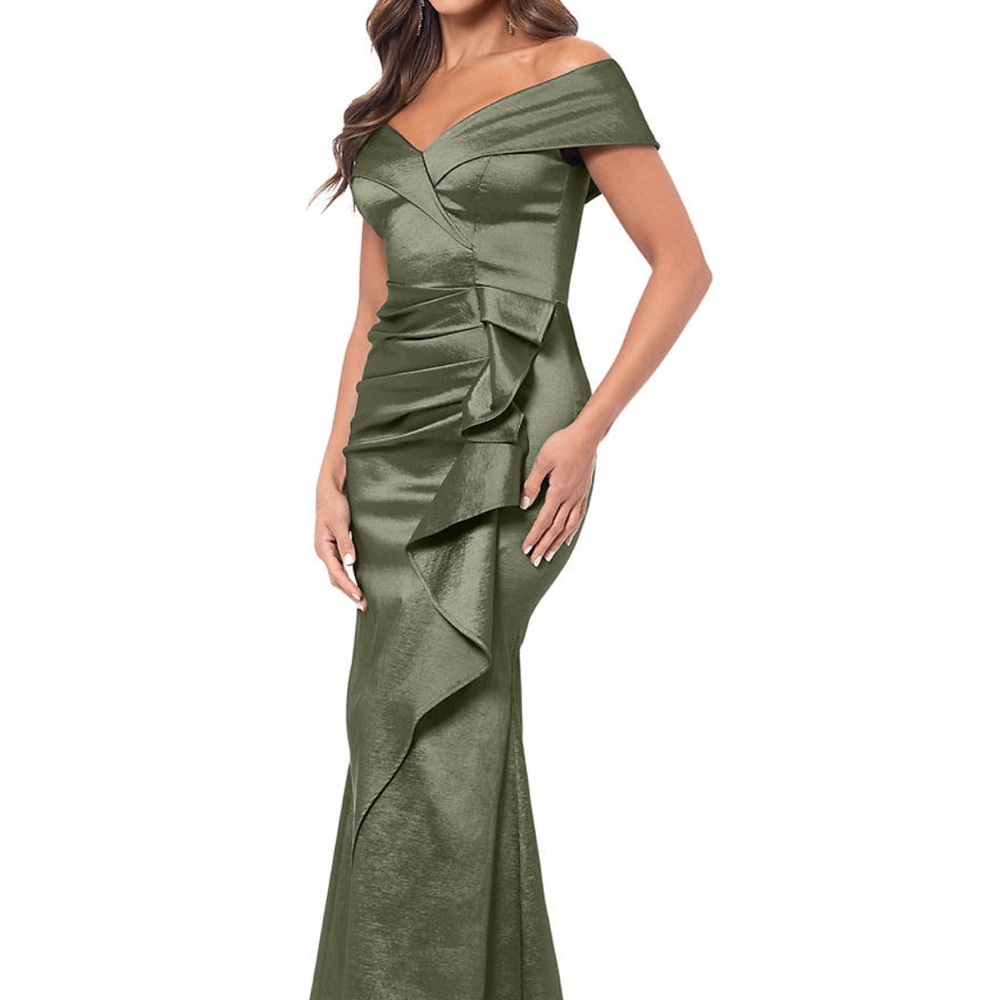 Xscape Olive Off-Shoulder Ruffle Dress - Picture 3 of 4